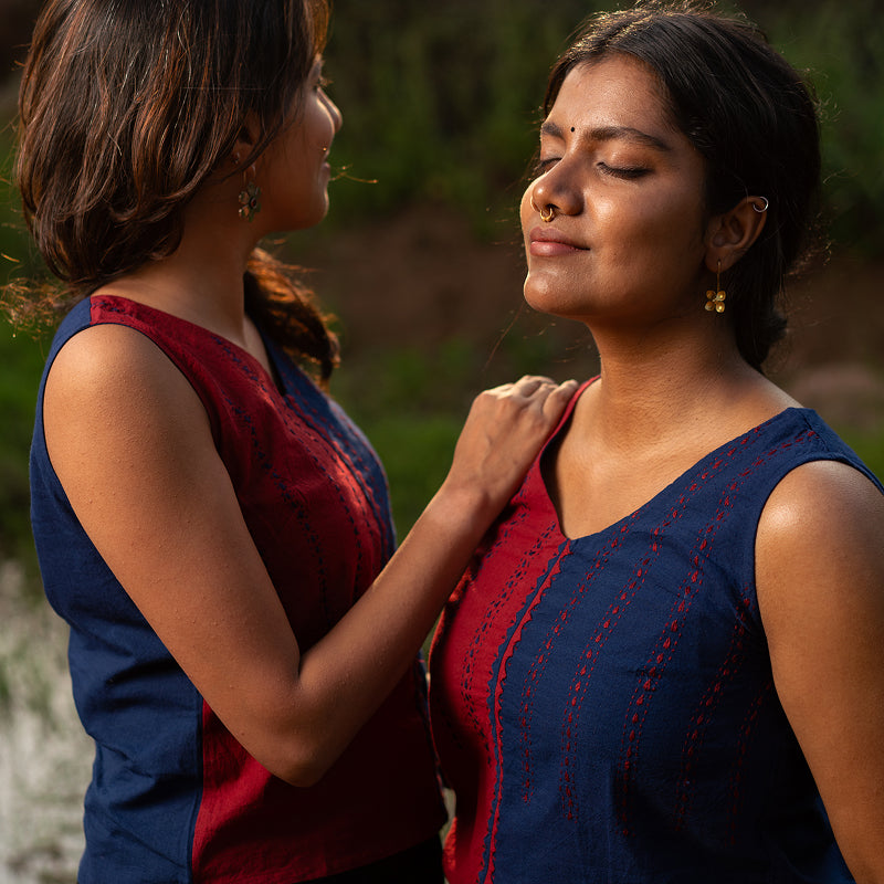 Chhaya – Indigo & Red Top
