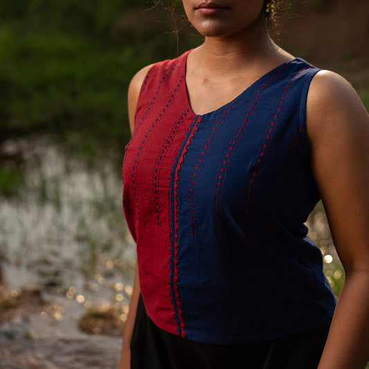Chhaya – Indigo & Red Top